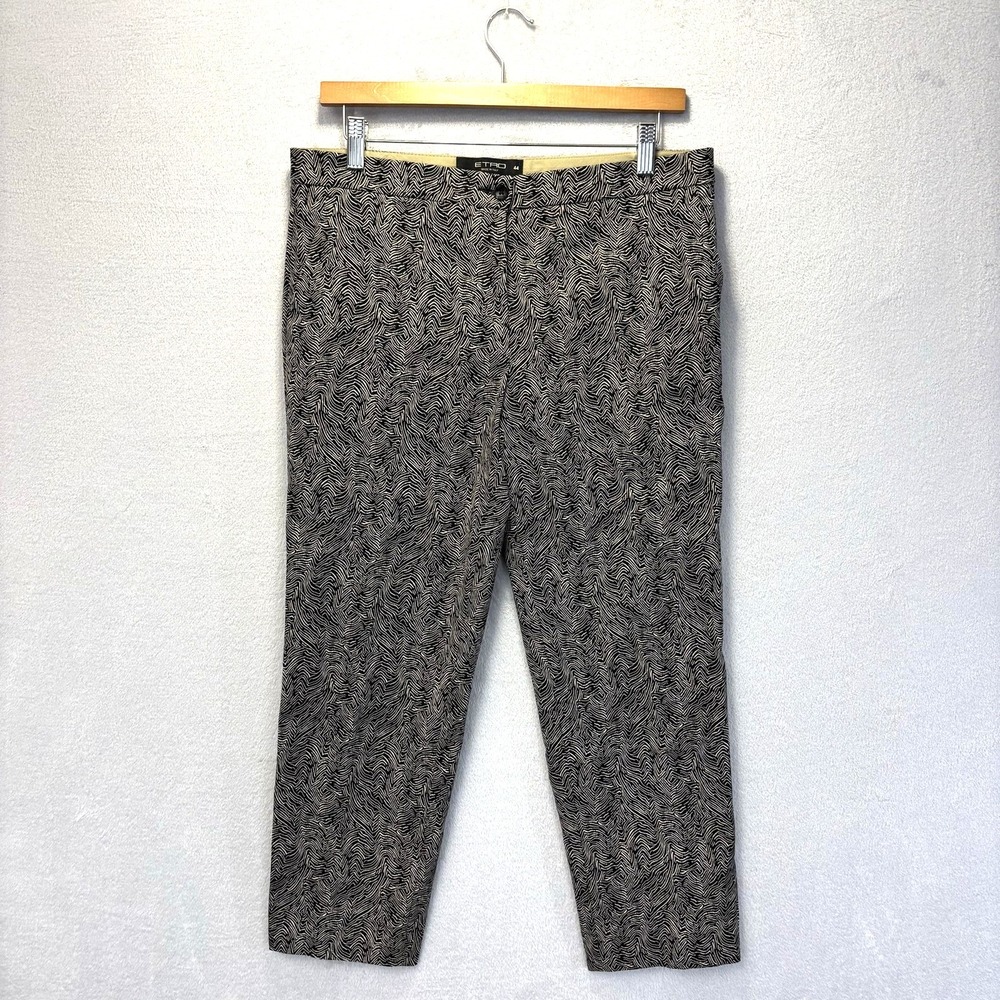 ETRO Made in Italy Animal Print Capri Pants Womens 44 (US 8) Black Beige Stretch
